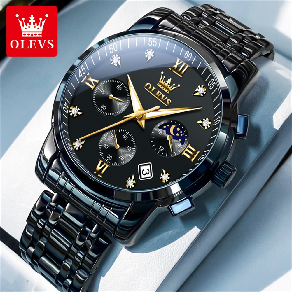 Luxury Watch All Black - OLEVS Beliebte Herrenuhren aus Edelstahl, schwarz,