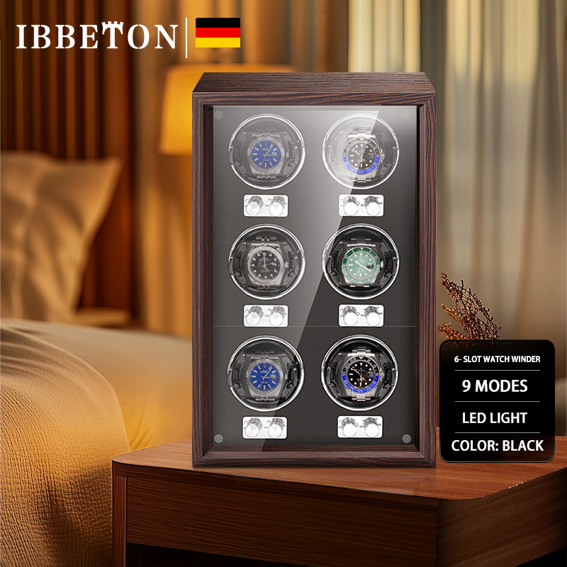 Luxury Watch All Black - IBBETON Luxusmarke Holz Uhrenbeweger High-End 6-Slot