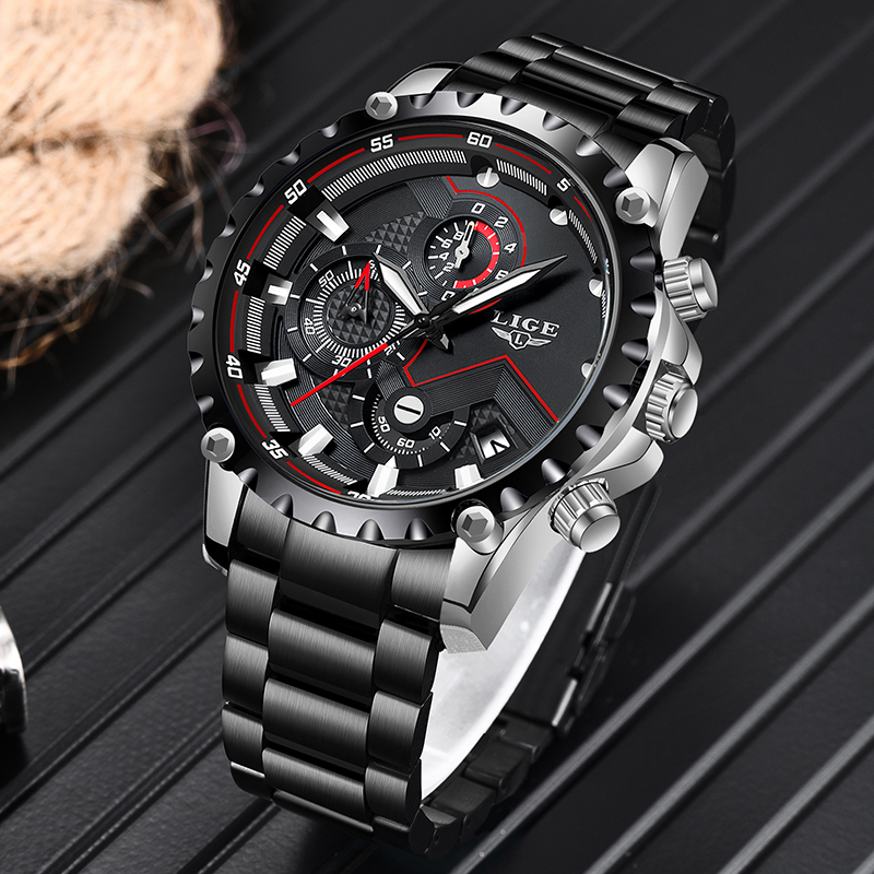 LIGE Top Marke Luxus Herren Mo – Luxury Watch All Black Bewertung und Preis